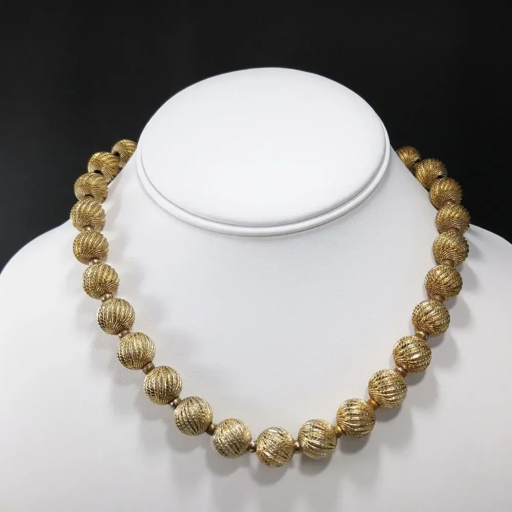 Vintage Napier Gold Textured Bead Necklace 1950s Signed 17” - Picture 2 of 10